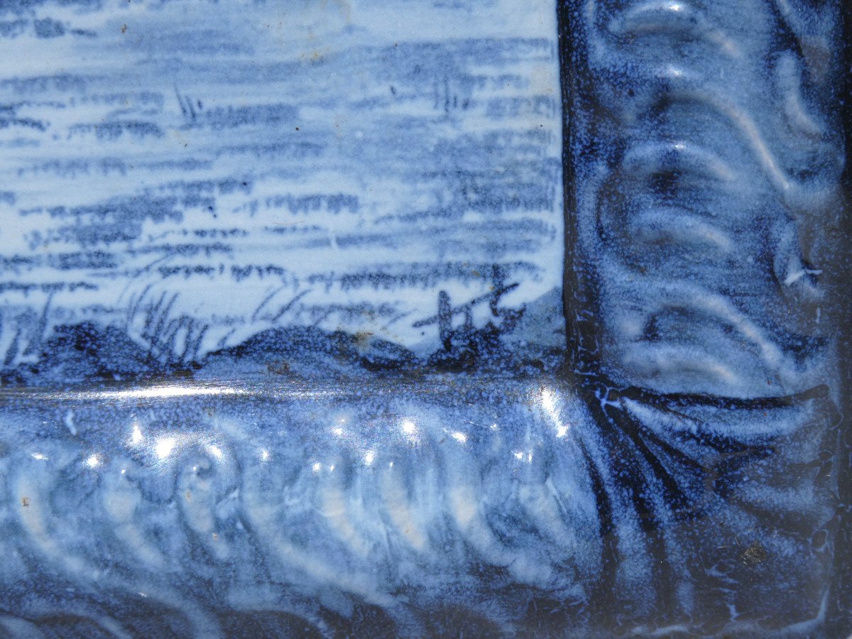 Vide Poche En Faience d'Emile Gallé , Nancy , Camaieu De Bleu , 1880 , XIXe , Céramique -photo-3