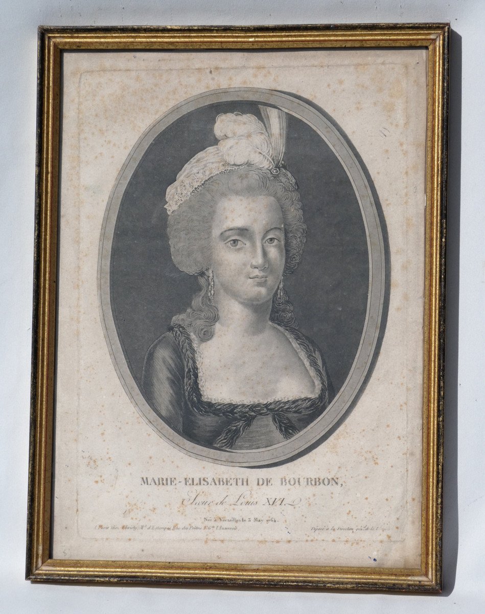 Portrait Of Madame Elisabeth, Sister Of King Louis XVI, 18th Century Engraving, Royalist Souvenir-photo-2