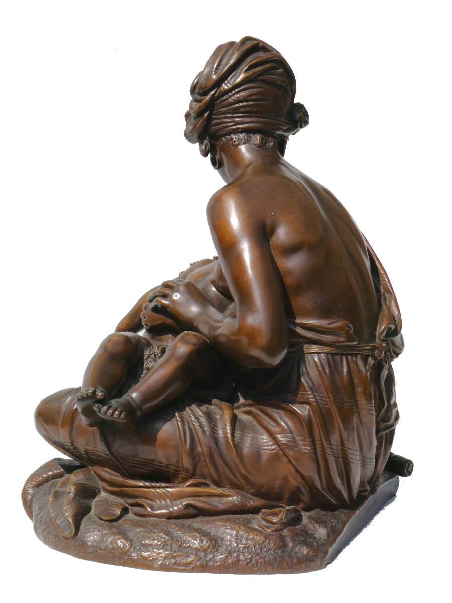 Grand Groupe En Bronze La Tendresse Maternelle Signé Jean Joseph Jaquet Sculpture Orientaliste-photo-7