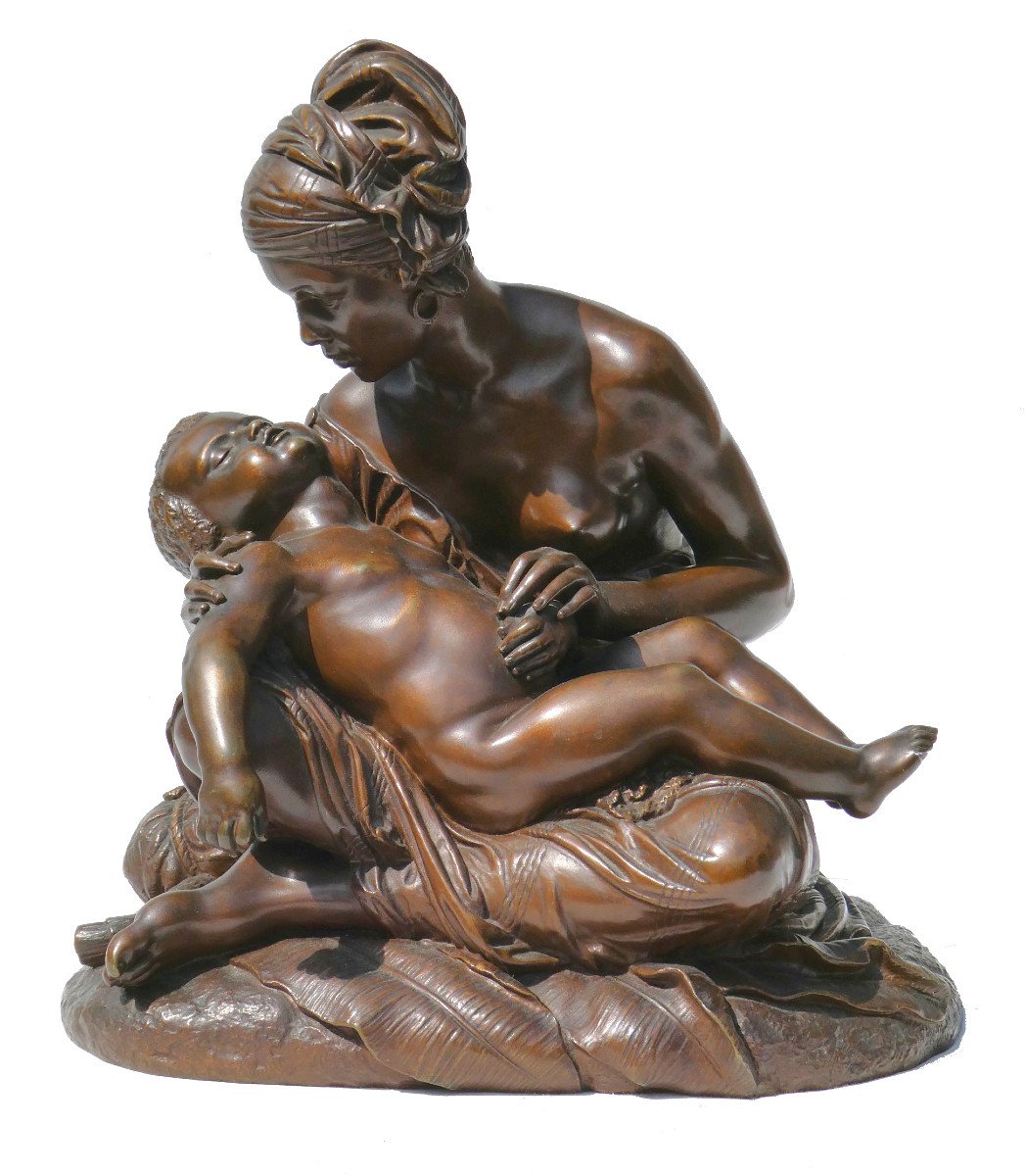 Grand Groupe En Bronze La Tendresse Maternelle Signé Jean Joseph Jaquet Sculpture Orientaliste