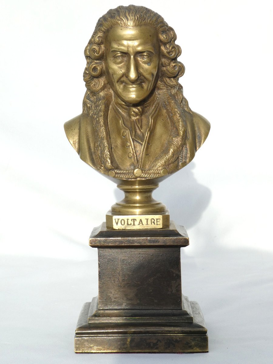 Buste En Bronze XIXe , Portrait Du Philosophe Voltaire , Siecle Des Lumieres -photo-2