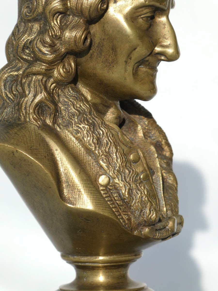 Buste En Bronze XIXe , Portrait Du Philosophe Voltaire , Siecle Des Lumieres -photo-3