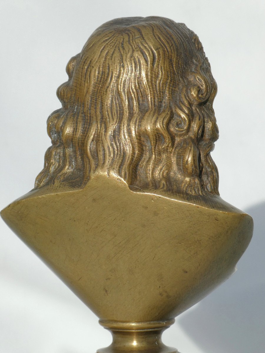 Buste En Bronze XIXe , Portrait Du Philosophe Voltaire , Siecle Des Lumieres -photo-4