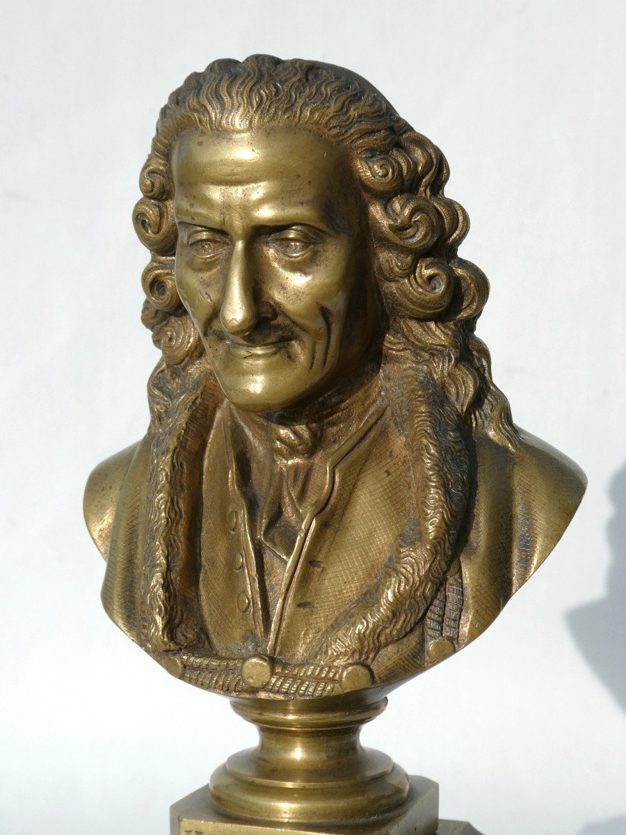 Buste En Bronze XIXe , Portrait Du Philosophe Voltaire , Siecle Des Lumieres -photo-1