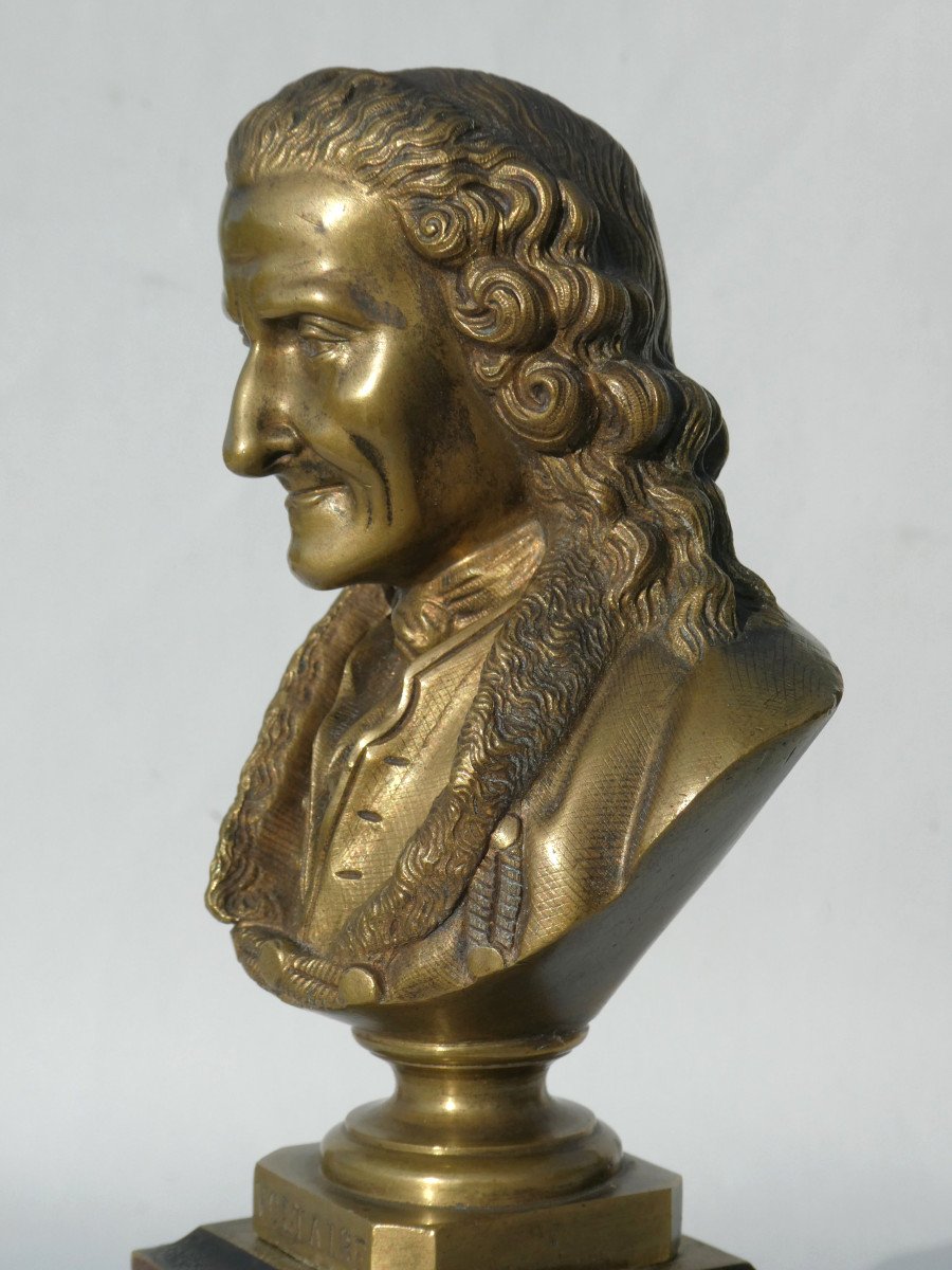 Buste En Bronze XIXe , Portrait Du Philosophe Voltaire , Siecle Des Lumieres -photo-2