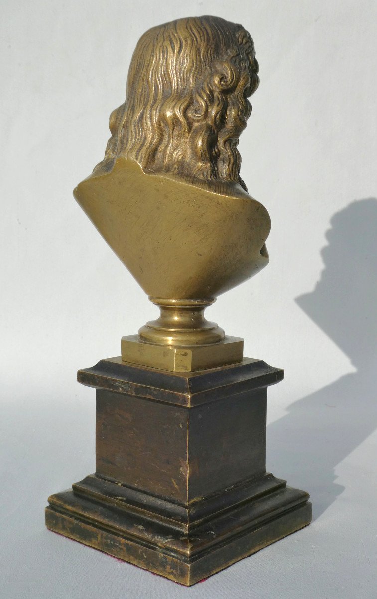 Buste En Bronze XIXe , Portrait Du Philosophe Voltaire , Siecle Des Lumieres -photo-4