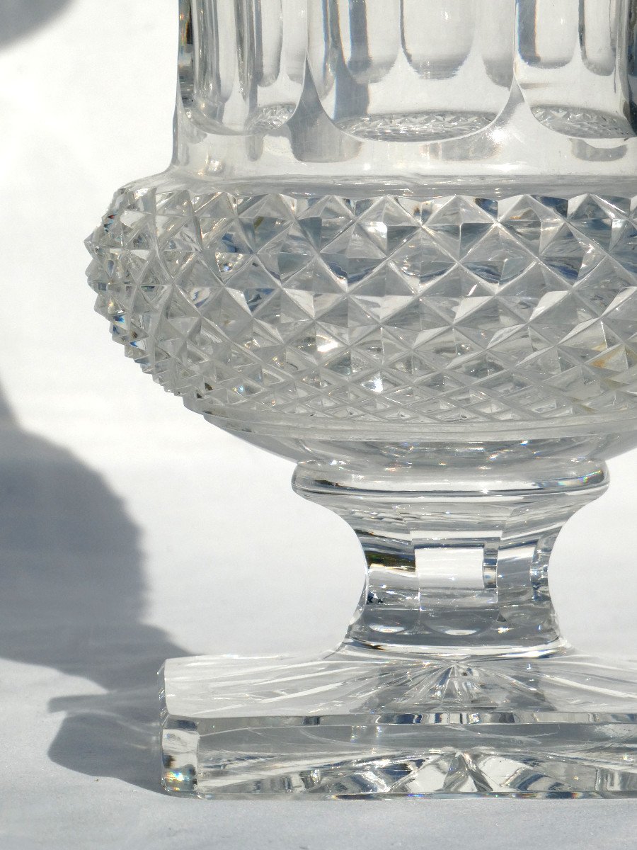 Versailles Crystal Vase By Saint Louis, Medicis Model, Diamond Points & Flat Sides-photo-2