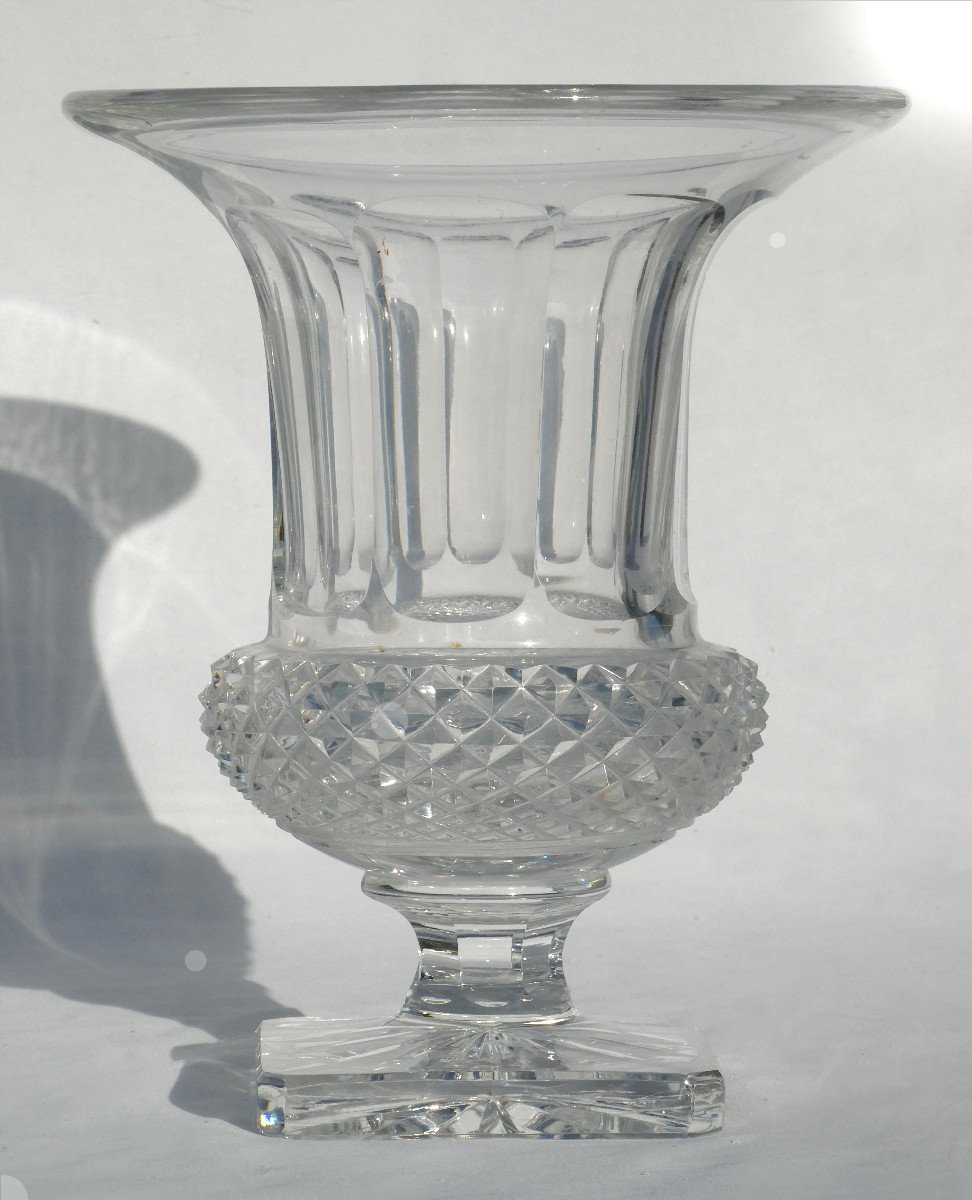 Versailles Crystal Vase By Saint Louis, Medicis Model, Diamond Points & Flat Sides