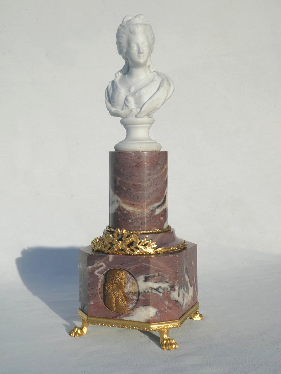 Bust Of Marie Antoinette & Louis XVII, Cenotaph Monument In Marble And Biscuit 1820, Dauphin