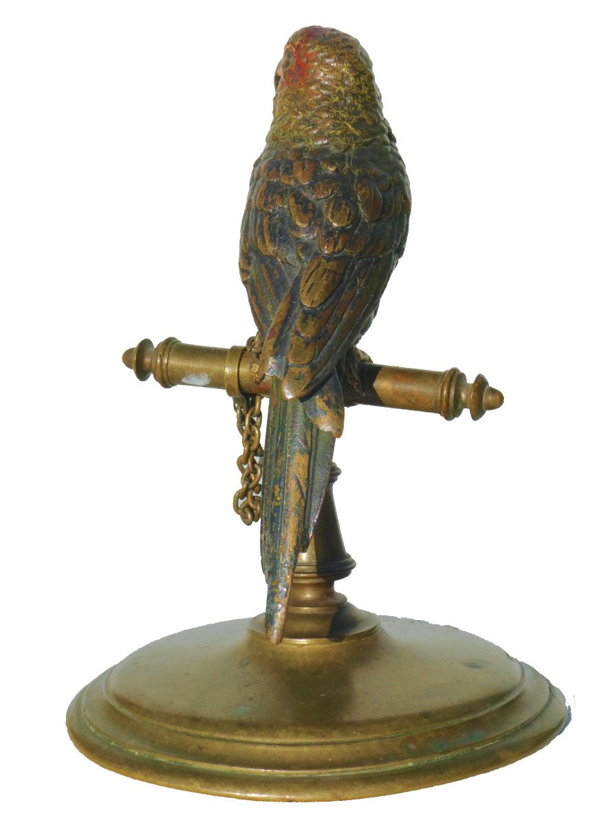 Animal Bronze Napoleon III Period, Parakeet / Parrot On Perch, Vienna Franz Bergman-photo-4