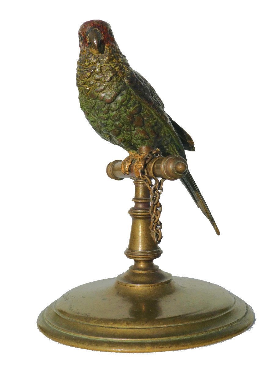 Animal Bronze Napoleon III Period, Parakeet / Parrot On Perch, Vienna Franz Bergman