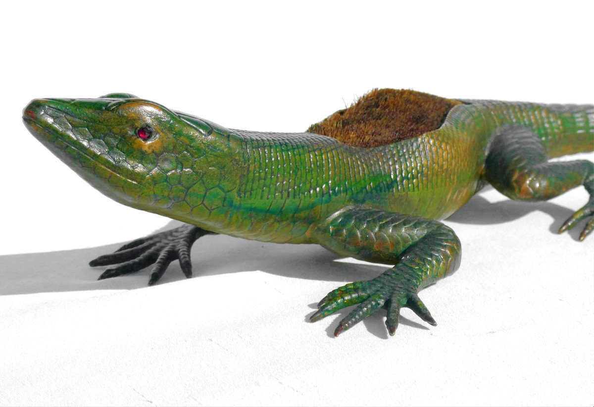 Large Animal Bronze From Vienna, Lizard Decor, 19th Century Period Pen/brush Wiper-photo-3