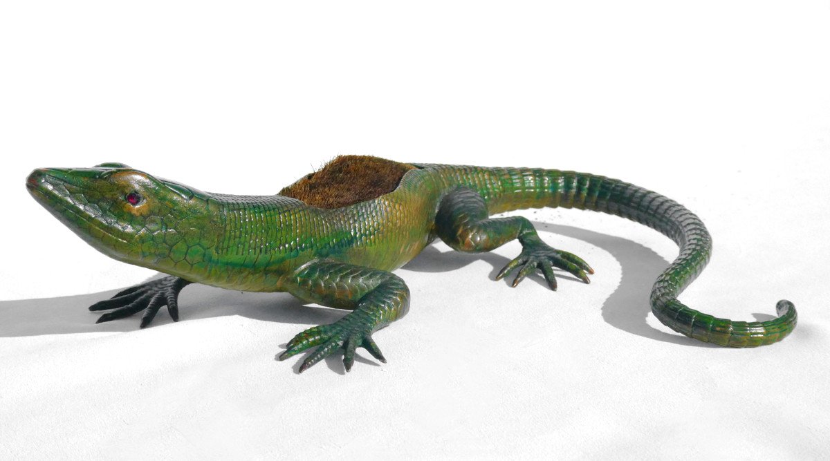 Large Animal Bronze From Vienna, Lizard Decor, 19th Century Period Pen/brush Wiper-photo-4