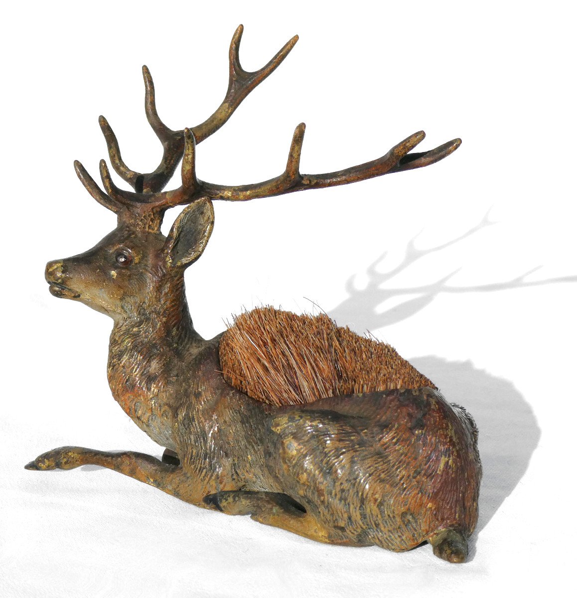 Vienna Bronze Pen Wiper, Lying Deer, 19th Century Writing Object, Napoleon III, Hunting-photo-2