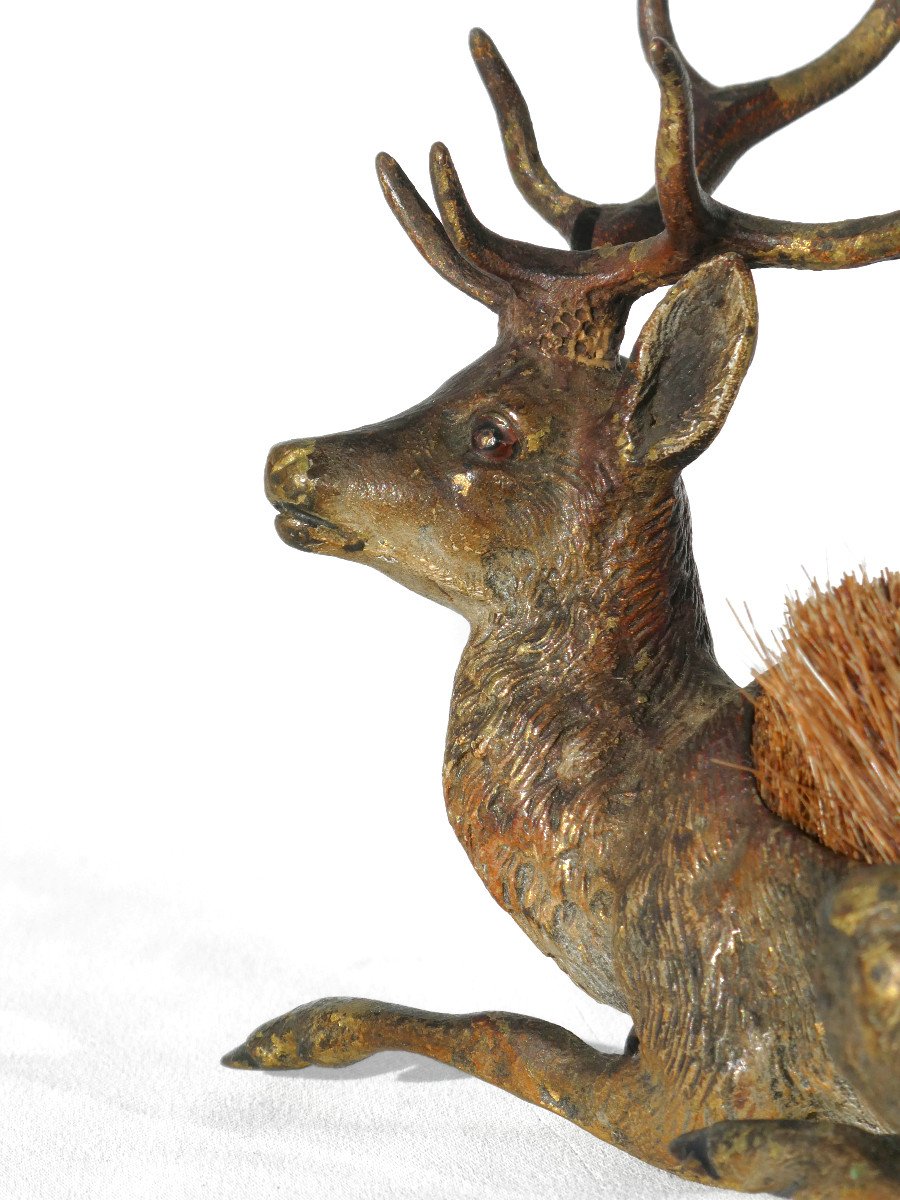 Vienna Bronze Pen Wiper, Lying Deer, 19th Century Writing Object, Napoleon III, Hunting-photo-3