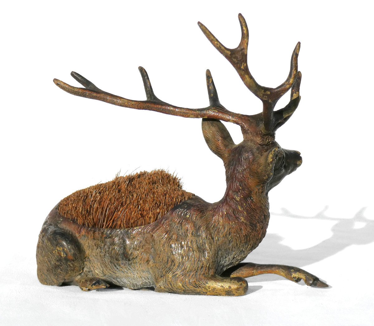 Vienna Bronze Pen Wiper, Lying Deer, 19th Century Writing Object, Napoleon III, Hunting-photo-2