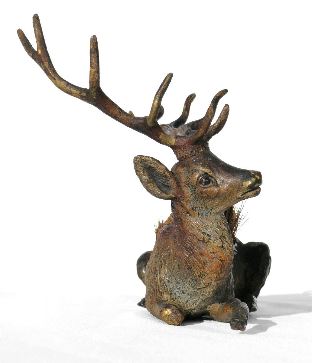 Vienna Bronze Pen Wiper, Lying Deer, 19th Century Writing Object, Napoleon III, Hunting-photo-3