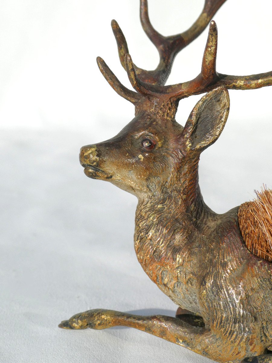 Vienna Bronze Pen Wiper, Lying Deer, 19th Century Writing Object, Napoleon III, Hunting-photo-5