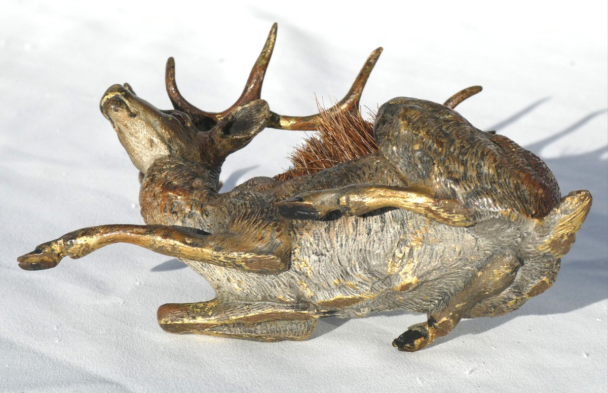 Vienna Bronze Pen Wiper, Lying Deer, 19th Century Writing Object, Napoleon III, Hunting-photo-6