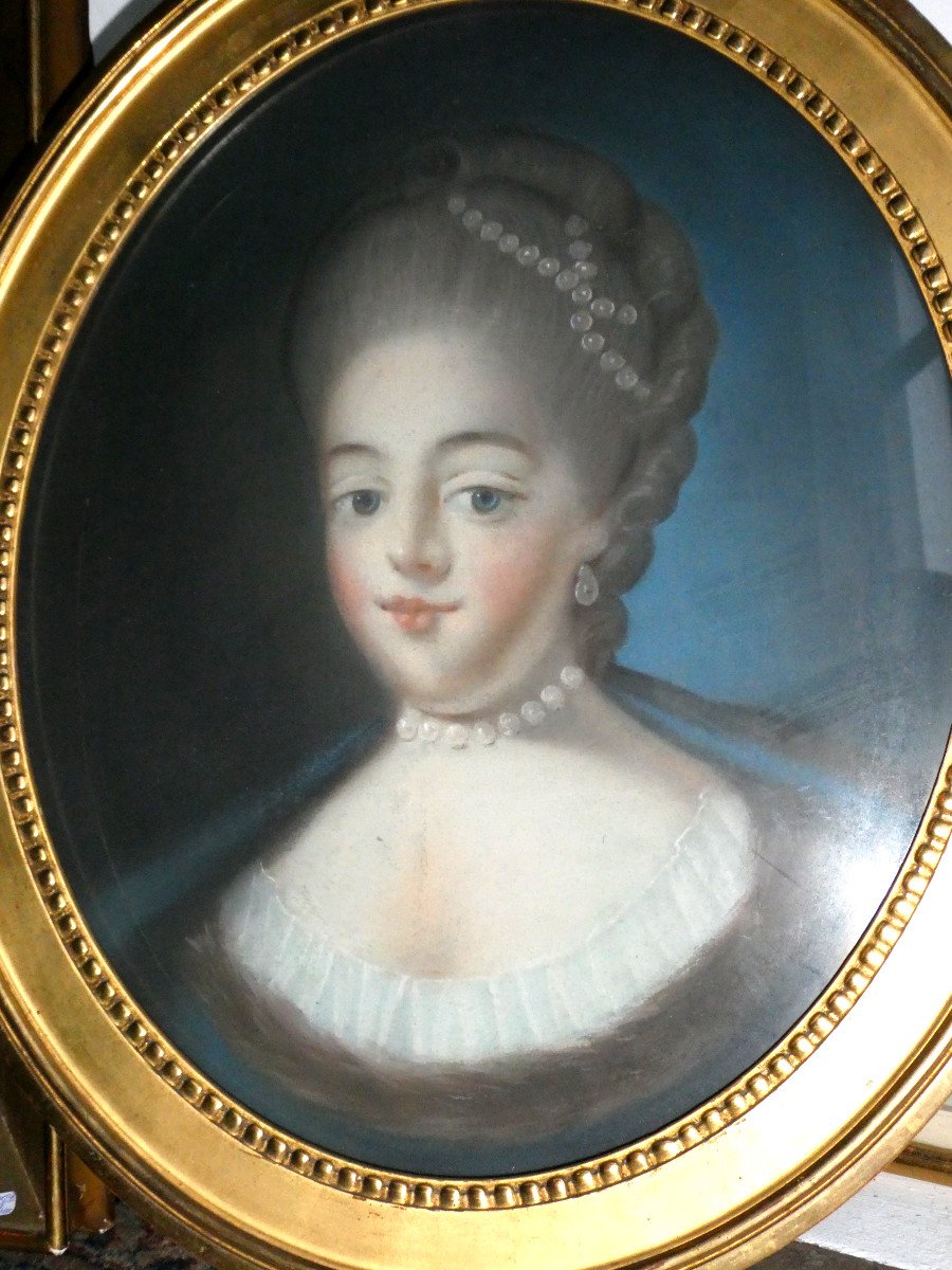 Portrait Au Pastel , Marie Antoinette dauphine de France , Princesse / Reine Jeune Femme XVIIIe-photo-3