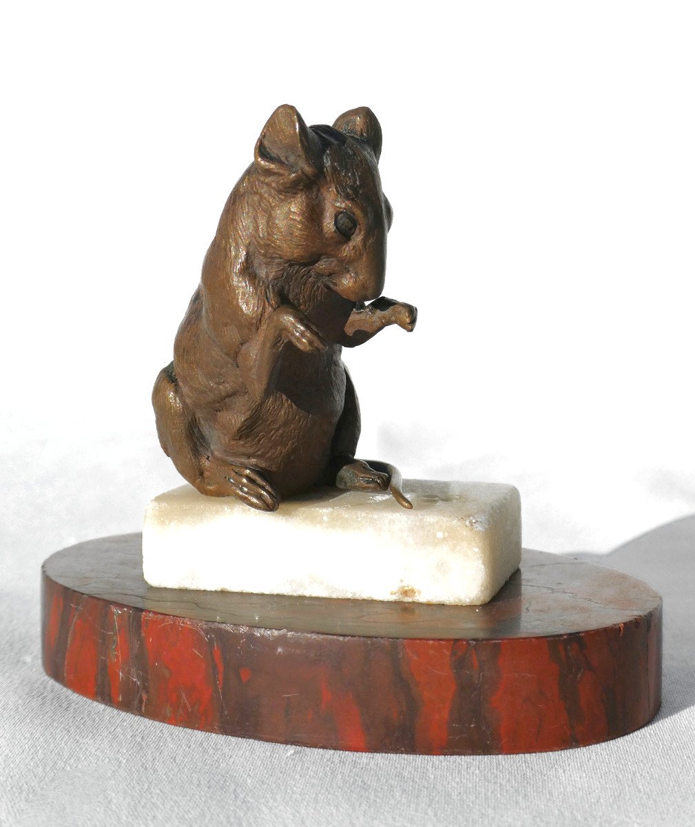 Sculpture, Animal Bronze, Mouse On Sugar Cube, Alphonse Alexandre Arson, 19th Century-photo-2