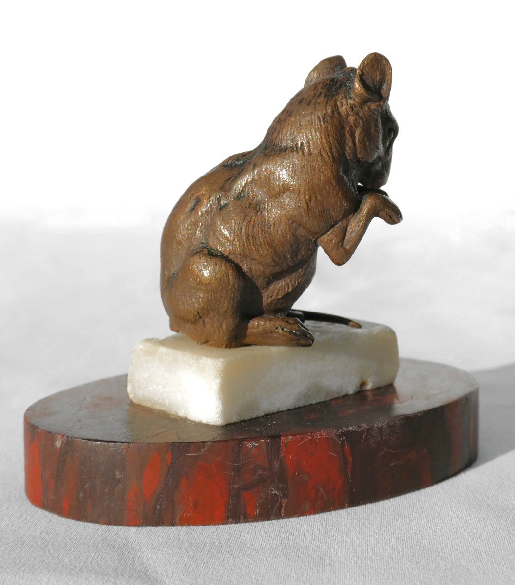 Sculpture, Animal Bronze, Mouse On Sugar Cube, Alphonse Alexandre Arson, 19th Century-photo-3