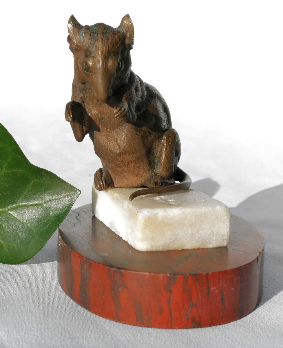 Sculpture, Animal Bronze, Mouse On Sugar Cube, Alphonse Alexandre Arson, 19th Century-photo-3