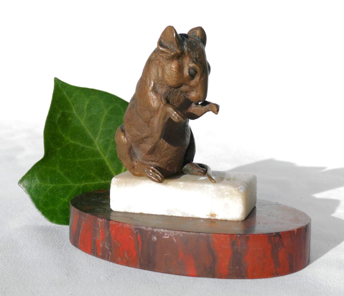 Sculpture, Animal Bronze, Mouse On Sugar Cube, Alphonse Alexandre Arson, 19th Century