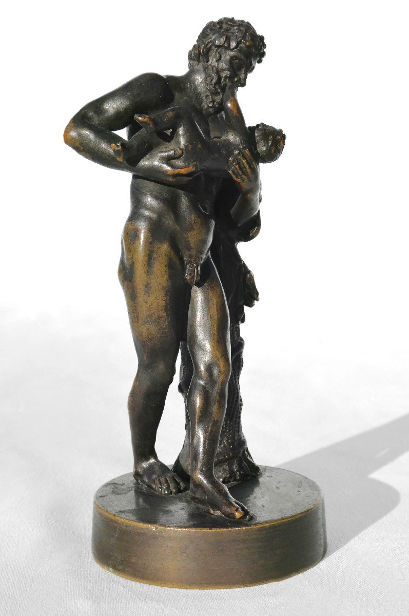 Bronze à l'Antique , Souvenir Du Grand Tour , XIXe , Silene Portant Bacchus , Homme Nu-photo-2