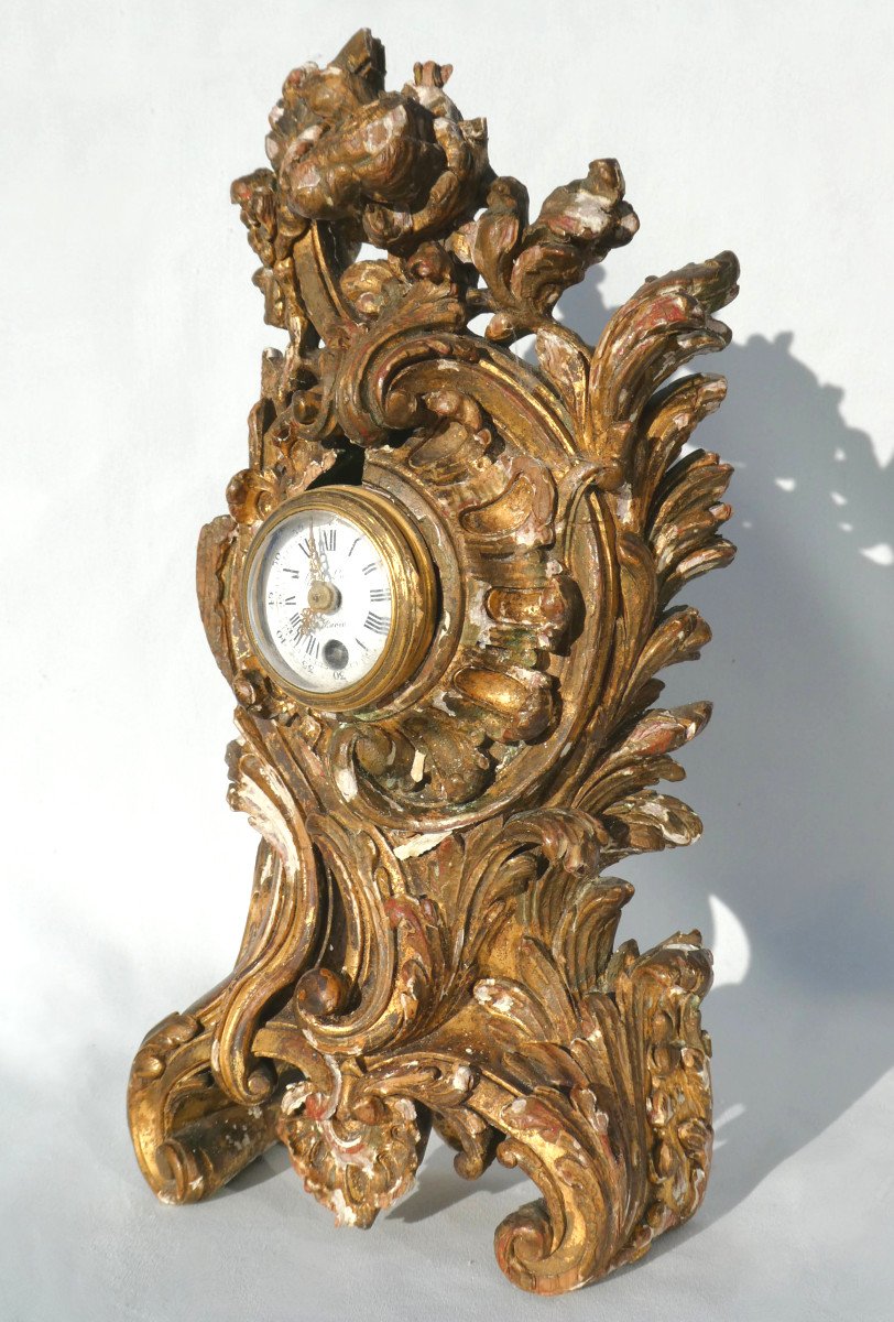 Cartel En Bois Dore Epoque XVIIIe , Louis XV , Rocaille , Gille l'Ainé Paris 1750 , Horloge-photo-2