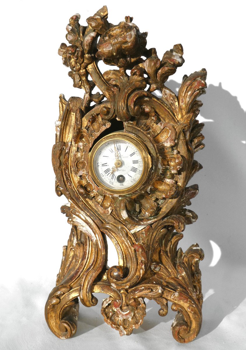 Cartel En Bois Dore Epoque XVIIIe , Louis XV , Rocaille , Gille l'Ainé Paris 1750 , Horloge