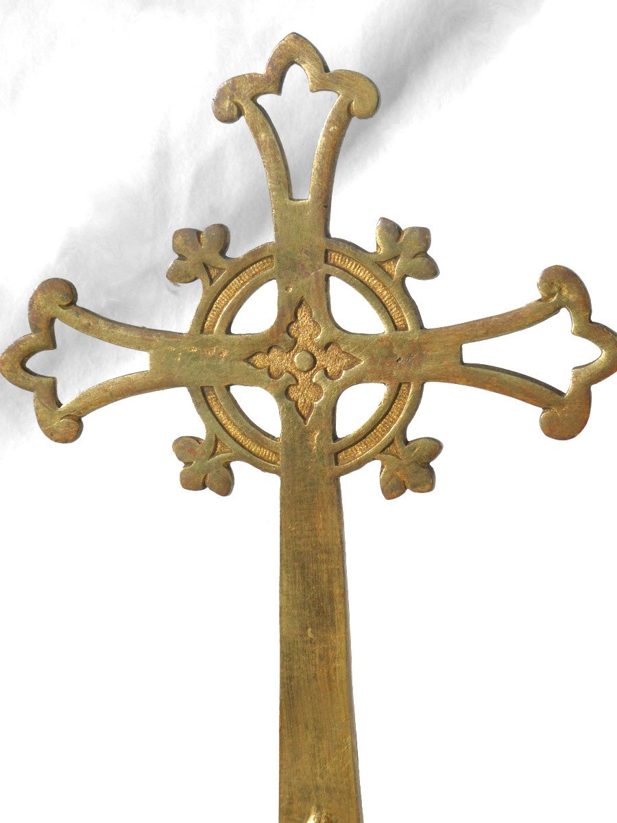 Croix De Procession En Bronze Dore , Epoque XIXe , Objet Lithurgique Neo Byzantin-photo-2