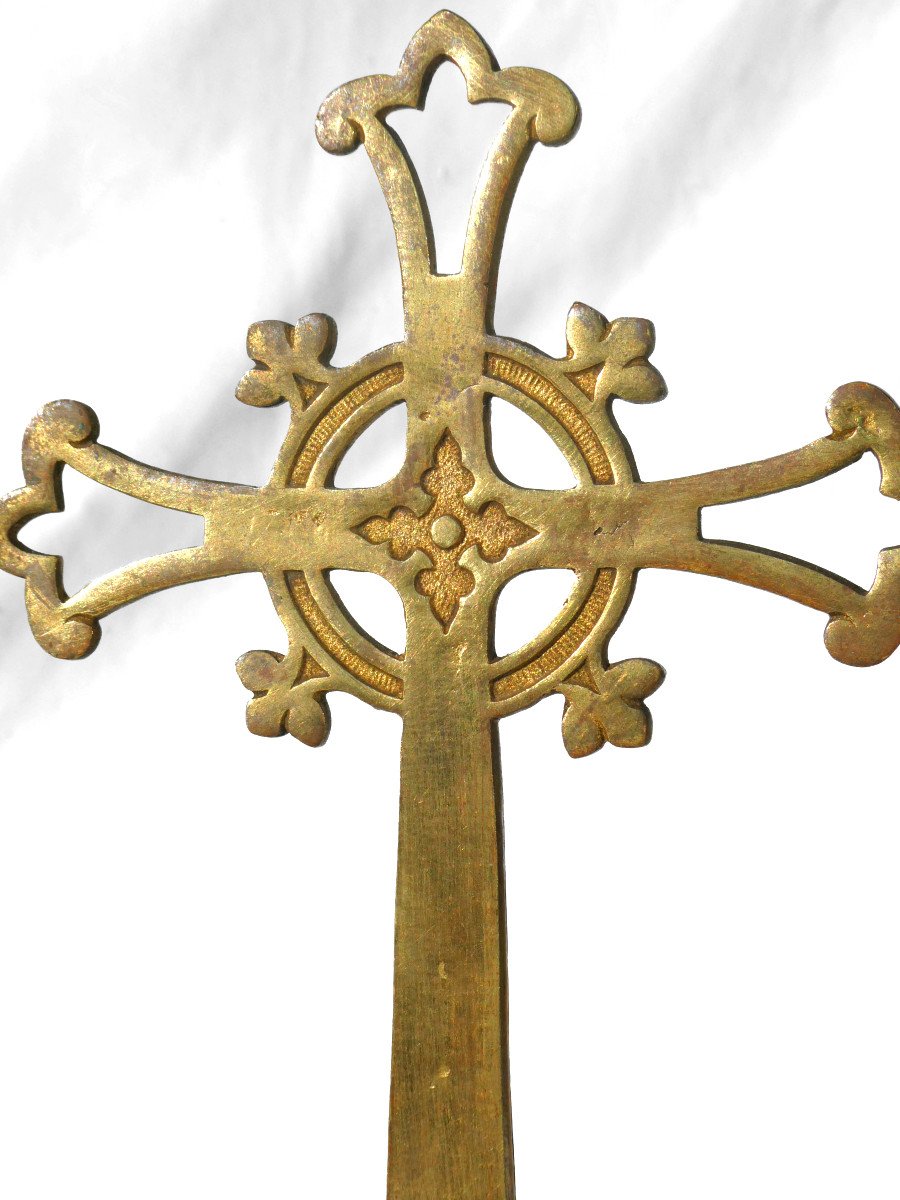 Croix De Procession En Bronze Dore , Epoque XIXe , Objet Lithurgique Neo Byzantin-photo-1