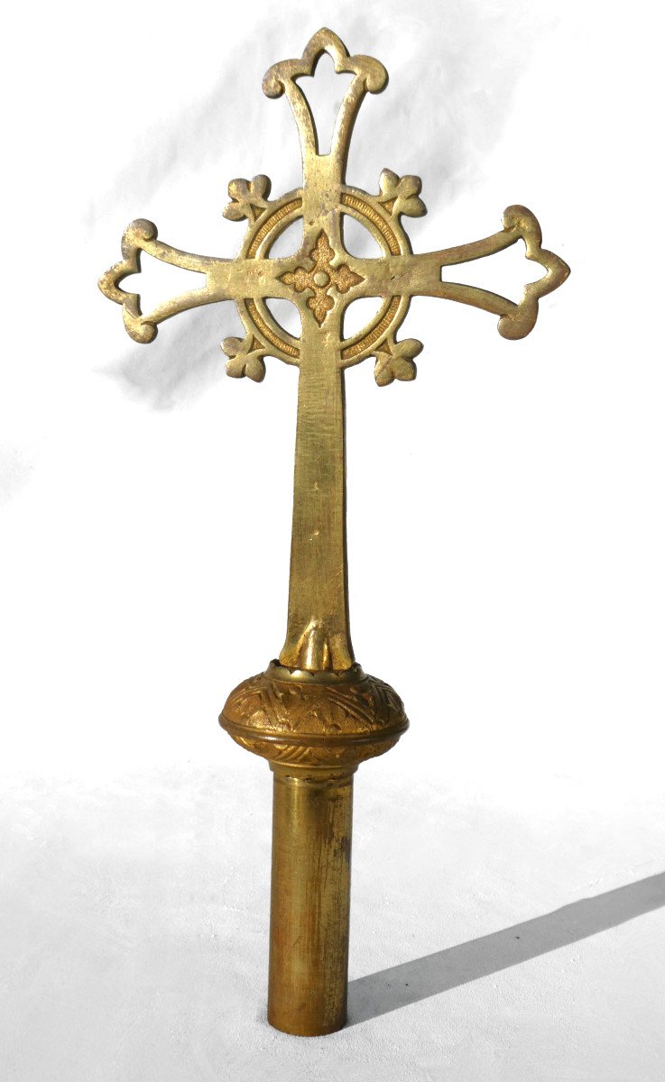 Croix De Procession En Bronze Dore , Epoque XIXe , Objet Lithurgique Neo Byzantin