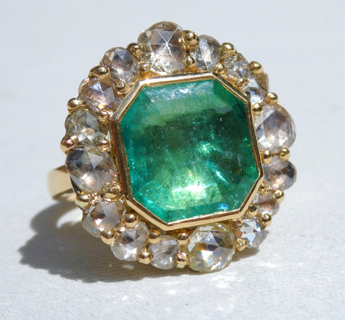 Important Emerald Ring Gold & Diamonds Baroque Style, Renaissance Italy, Jewel-photo-2