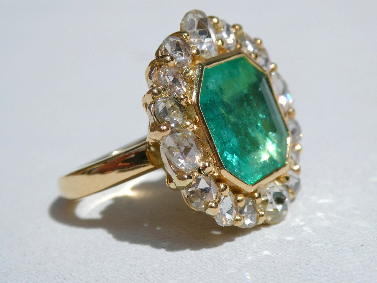 Important Emerald Ring Gold & Diamonds Baroque Style, Renaissance Italy, Jewel-photo-3