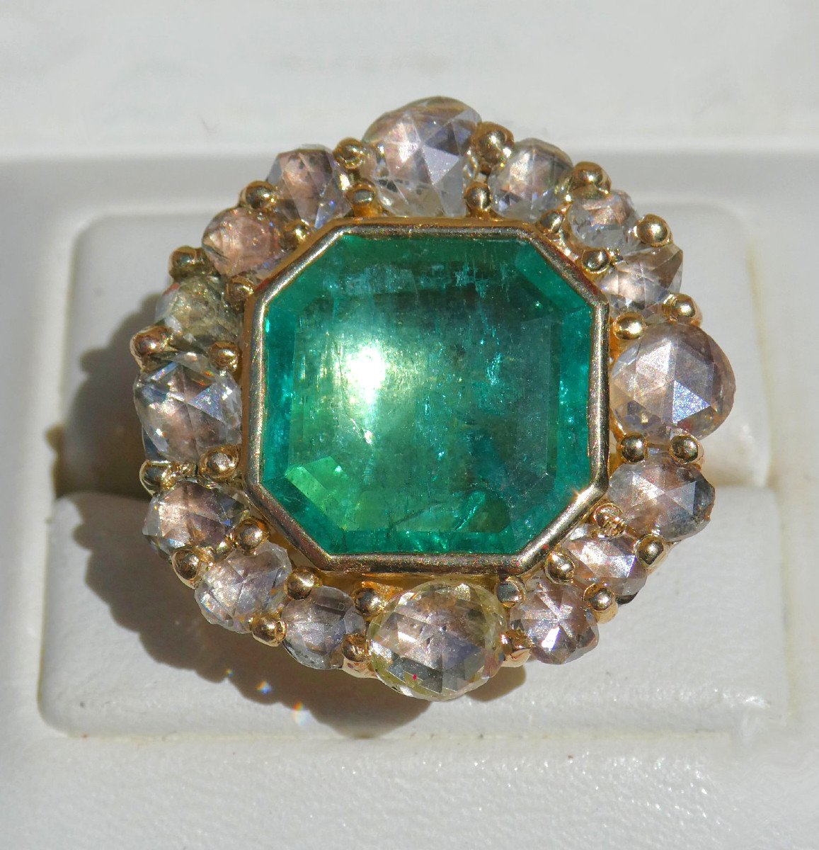 Important Emerald Ring Gold & Diamonds Baroque Style, Renaissance Italy, Jewel-photo-3