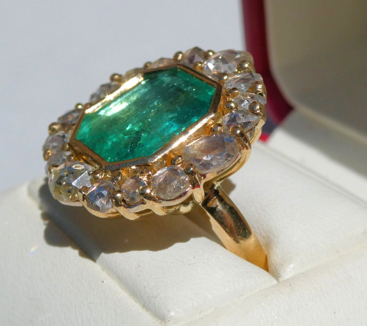 Important Emerald Ring Gold & Diamonds Baroque Style, Renaissance Italy, Jewel-photo-6