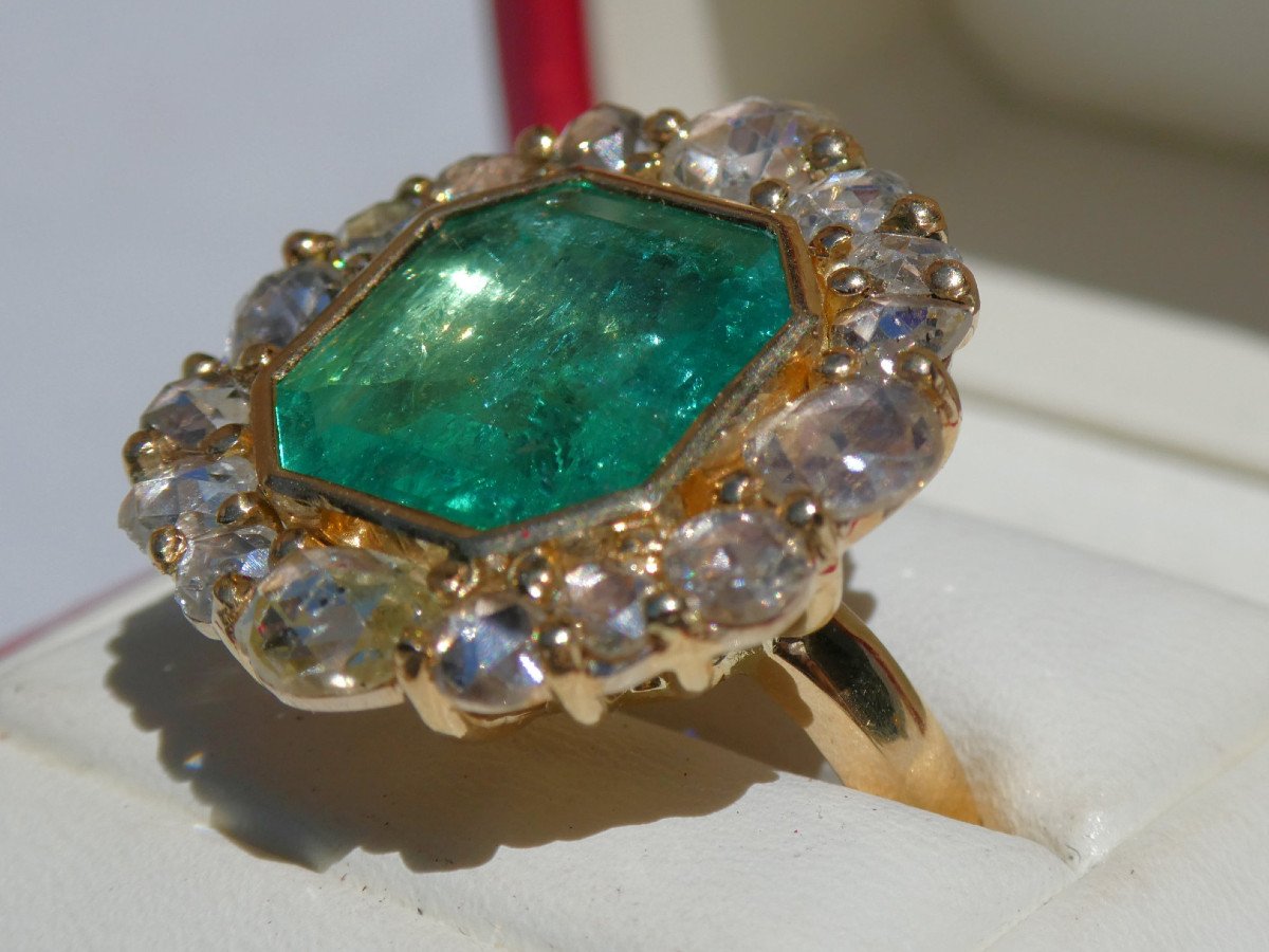 Important Emerald Ring Gold & Diamonds Baroque Style, Renaissance Italy, Jewel-photo-7