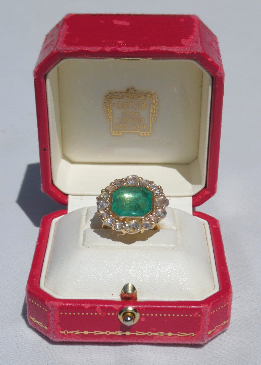 Important Emerald Ring Gold & Diamonds Baroque Style, Renaissance Italy, Jewel-photo-8