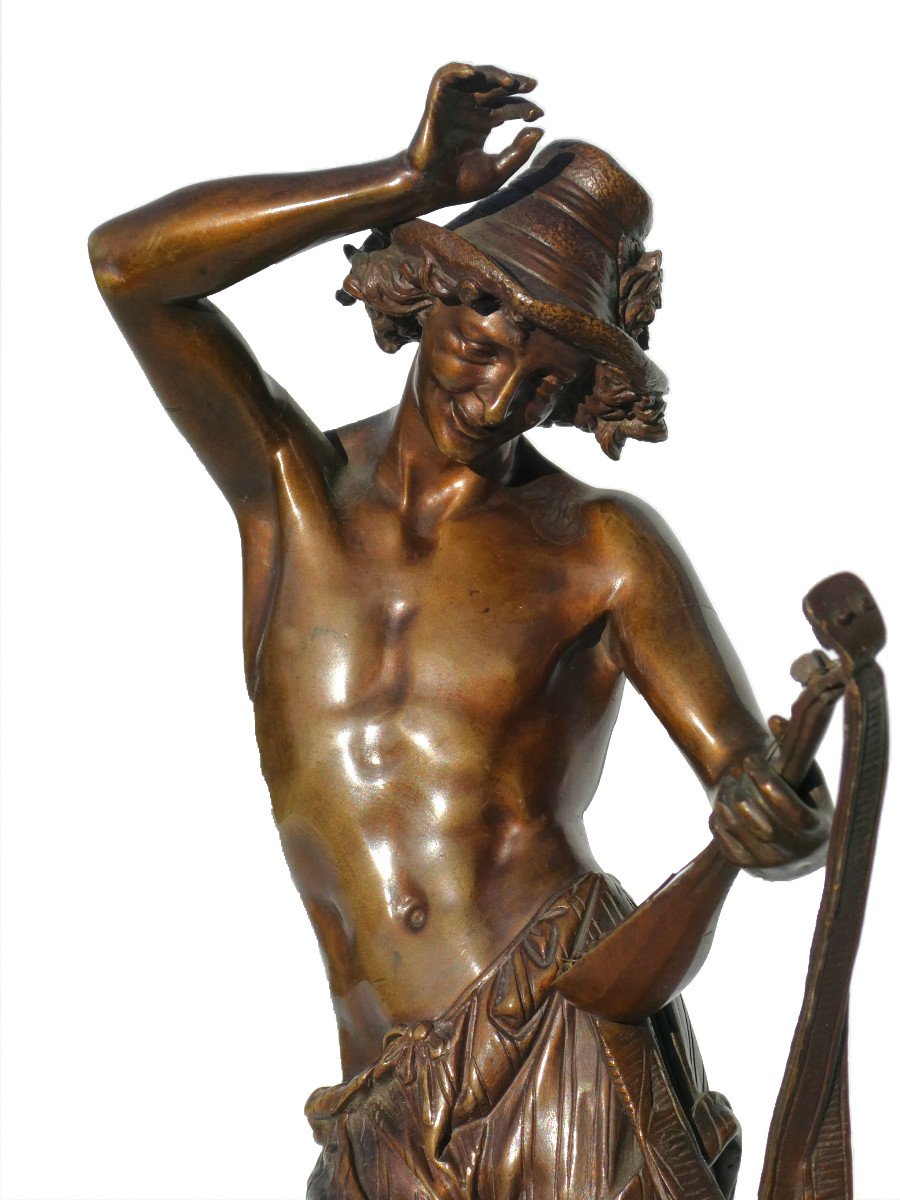 Albert-ernest Carrier-belleuse , Le Danseur Napolitain XIXe , Sculpture En Bronze , Mandoline-photo-2