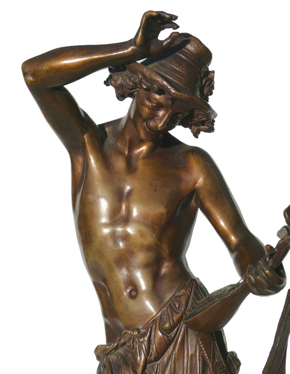 Albert-ernest Carrier-belleuse , Le Danseur Napolitain XIXe , Sculpture En Bronze , Mandoline-photo-3