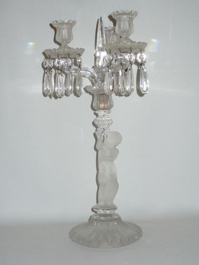 Paire De Chandeliers / Candelabres En Cristal Poli Depoli De Baccarat, Puttis Angletos XIXe -photo-3