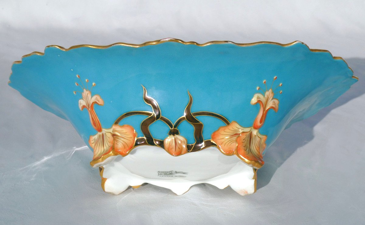 Jardiniere De Table En Porcelaine , Martin Charles , Art Nouveau Décor d'Orchidées , Vide Poche-photo-4