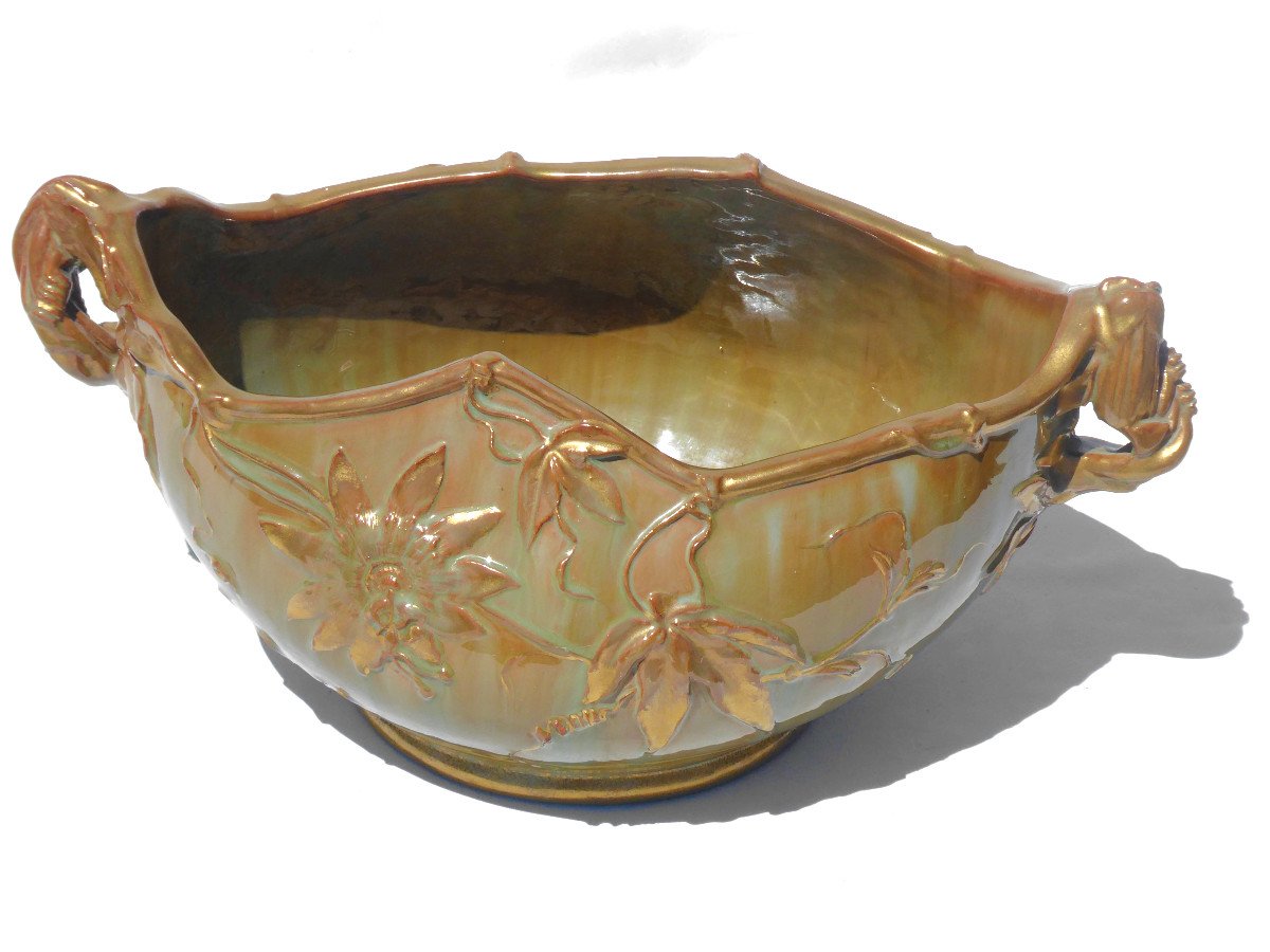 Clement Massier Planter In Art Nouveau Earthenware Cache Pot Golfe Juan Vallauris Barbotine 19th Century-photo-4