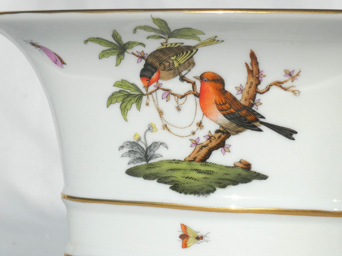 Jardiniere Centre De Table Porcelaine Allemande , Oiseaux & Papillons 1930 Style XIXe Herend-photo-3