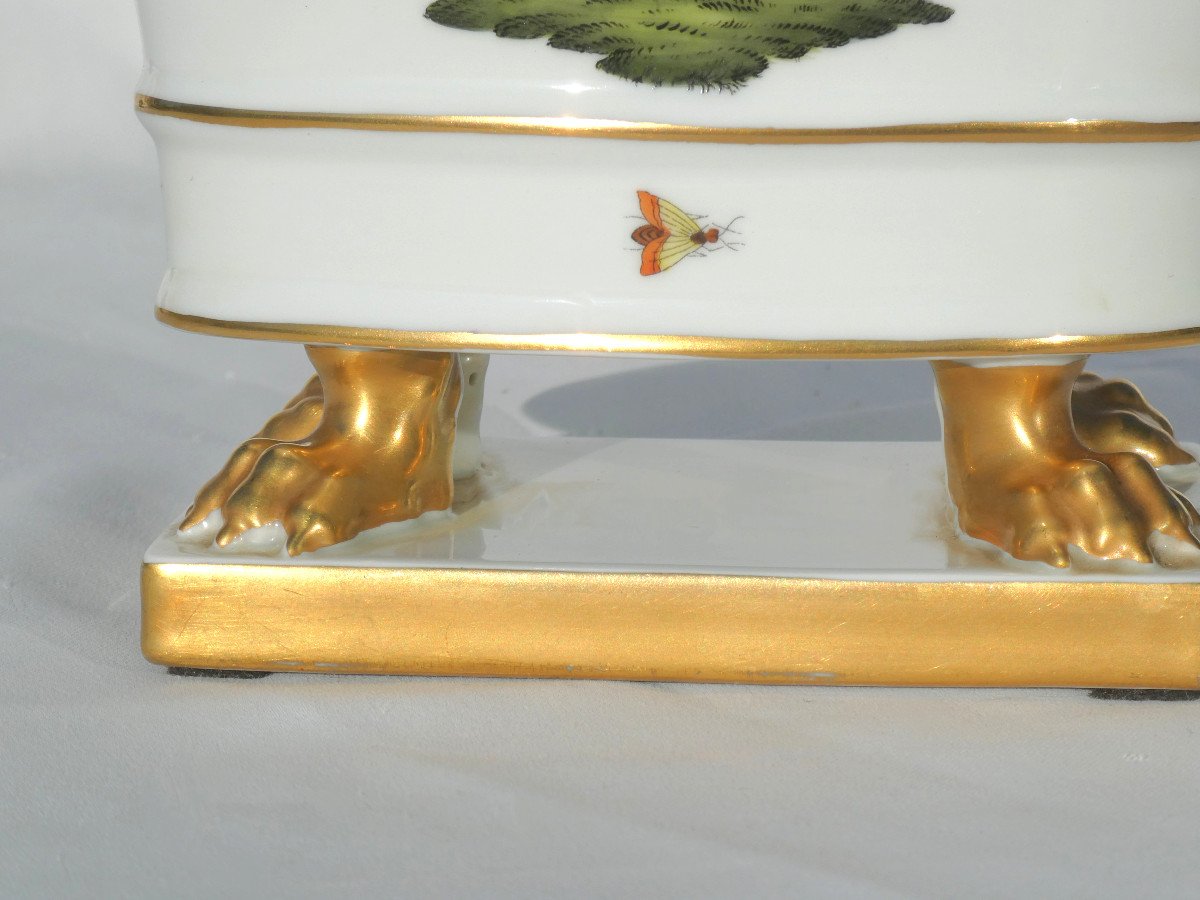 Jardiniere Centre De Table Porcelaine Allemande , Oiseaux & Papillons 1930 Style XIXe Herend-photo-4