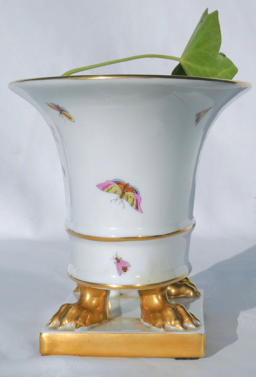 Jardiniere Centre De Table Porcelaine Allemande , Oiseaux & Papillons 1930 Style XIXe Herend-photo-1