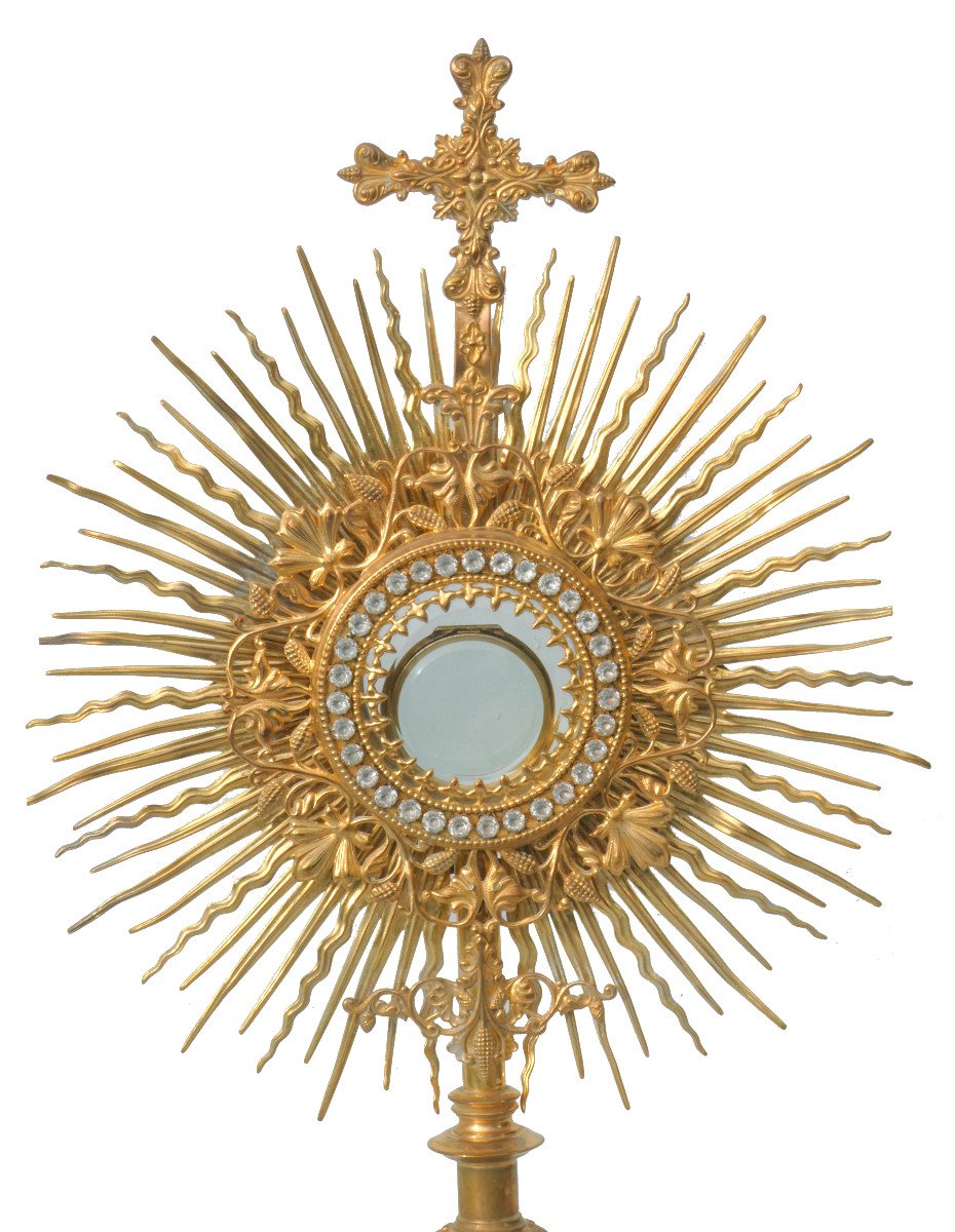 Ostensoir Epoque Napoleon III , Monstrance XIXe Strass Reliquaire , Objet Lithurgique Gothique-photo-2