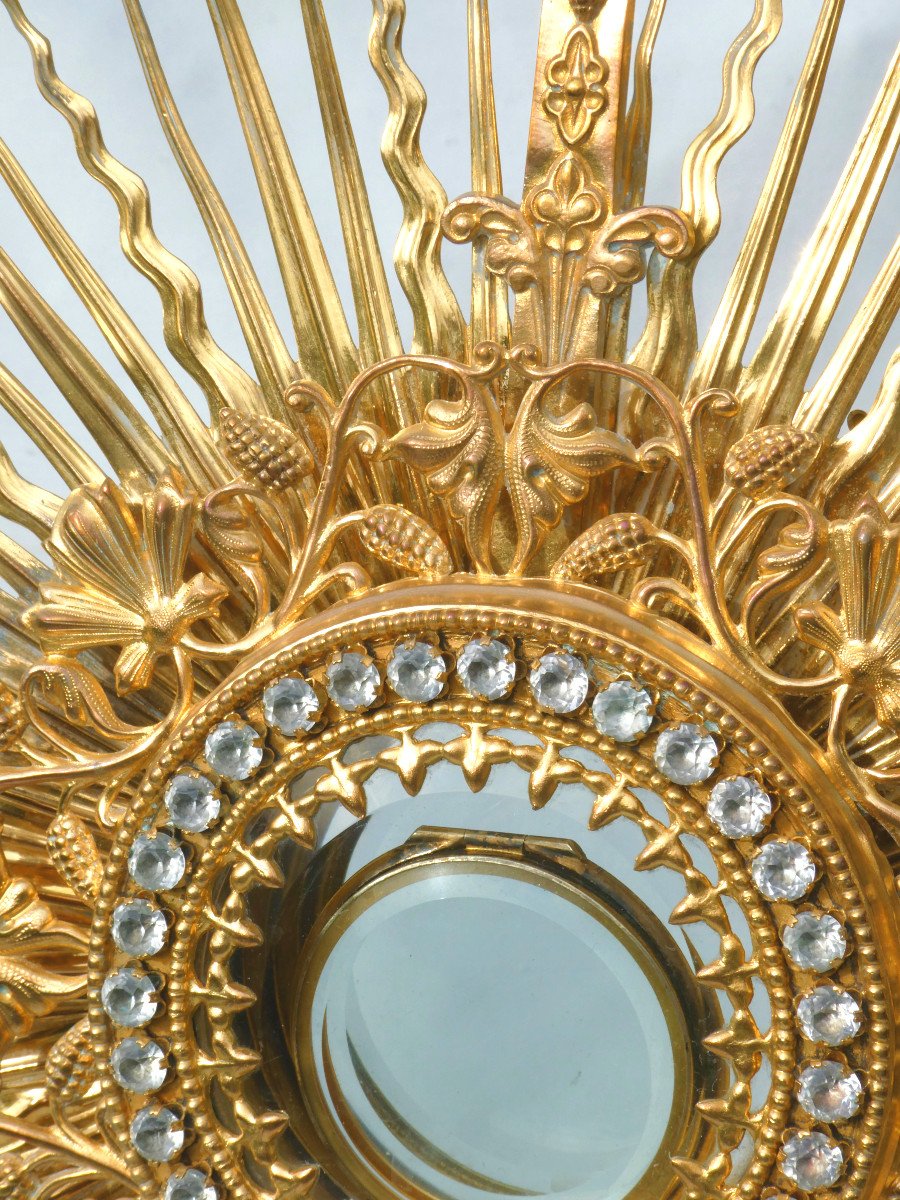 Ostensoir Epoque Napoleon III , Monstrance XIXe Strass Reliquaire , Objet Lithurgique Gothique-photo-3